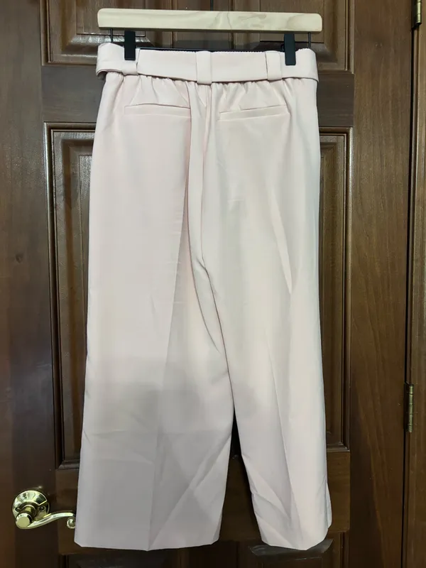 Blush Pink High Waisted Cropped Wide Leg Tie Waist Pants - Image 2