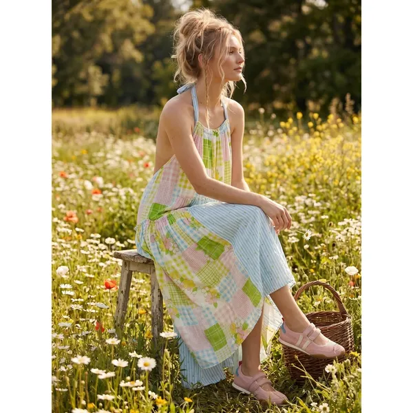 Free People Cottage Embroidered Patched And Pretty Halter Midi Maxi Dress Medium - Image 10