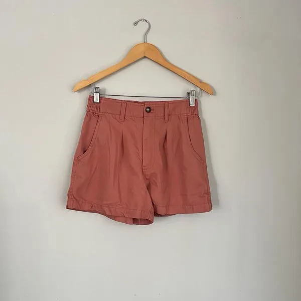 Madewell Orange Neale Linen Blend Shorts Pleated Front Size 2 - Image 3