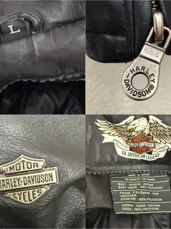 Vintage HARLEY DAVIDSON Black Leather Ruched Motorcycle Jacket Women’s Size L - Image 15