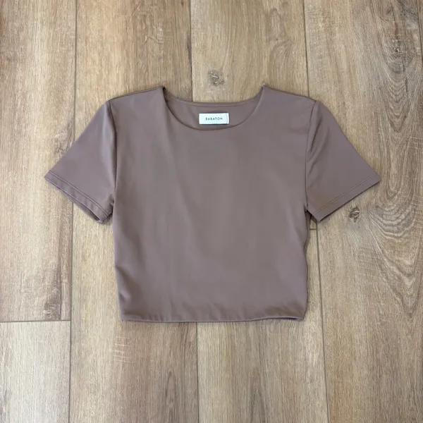 🌟Babaton🌟 Contour Knit Crop Top Tee Short Sleeve Crewneck Brown Sz S - Image 2
