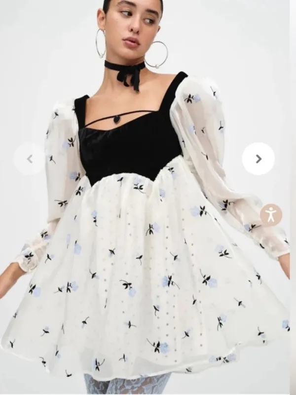 For Love and Lemons Marcella mini dress puff sleeve NWT babydoll sheer velvet - Image 3