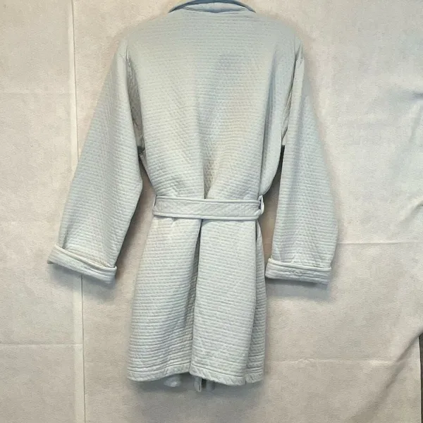 VICTORIA'S SECRET Robe Women’s Large Light Blue Cotton Blend Belted Waffle‎ Knit - Image 9