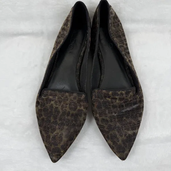 ALDO Leopard Print Metallic Pointed Toe Flats‎ Gold Bronze Size 9 Womens - Image 3