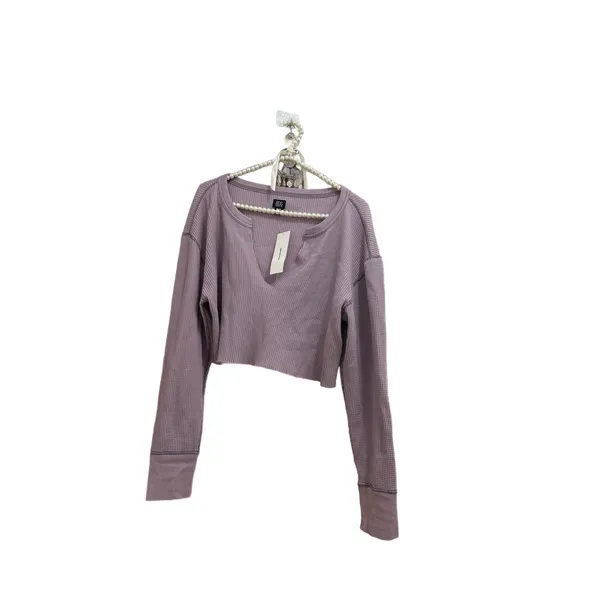 BDG Urban outfitters size medium purple waffle knit long sleeve crop top v-neck - Image 7