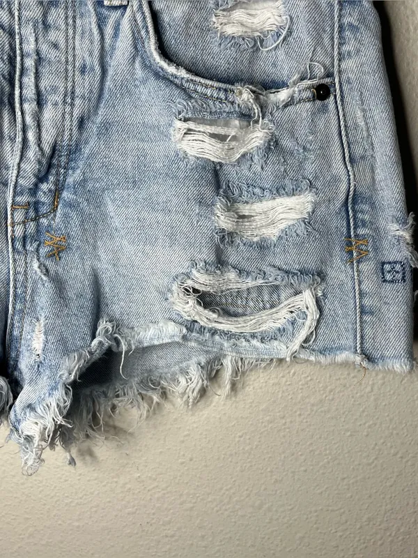 Ksubi Tongue n Cheek Messed Up Sashiko Embroidered Cut Off Denim Short Shorts - Image 3