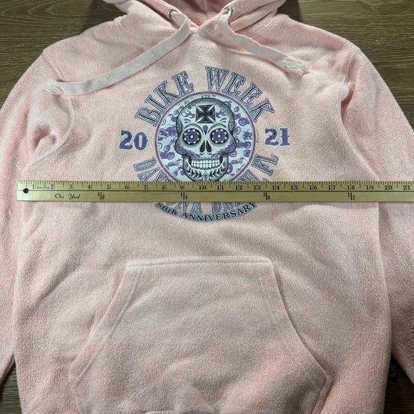 Bike Week Daytona Beach Hoodie Women's Small Pink Skull Graphic Pullover Cozy - Image 5