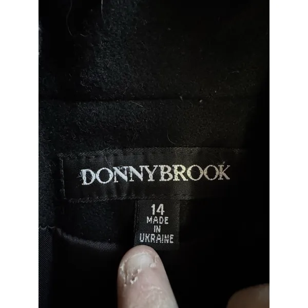 DONNYBROOK Women Size 14‎ Long Full Length Wool Coat Faux Fur Trim Black Buttons - Image 3