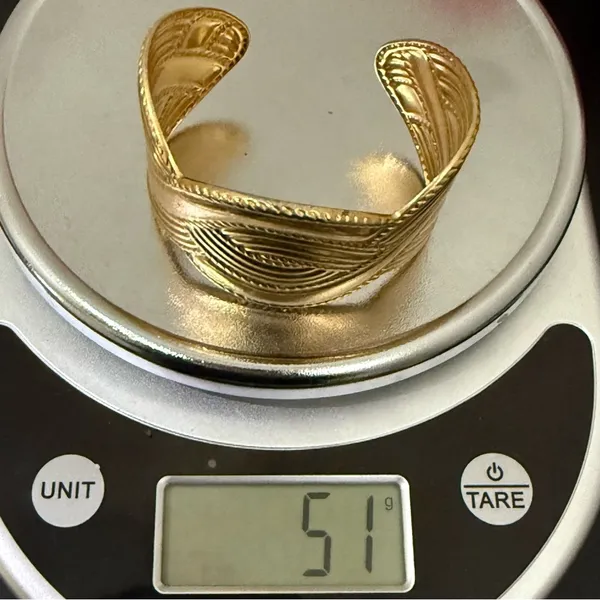 Vintage AVON Moroccan Weave Wide Cuff Chunky Statement Gold Tone Bangle Bracelet - Image 14