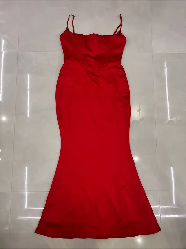 House Of CB Olivette Corset Red Satin Gown - Image 7