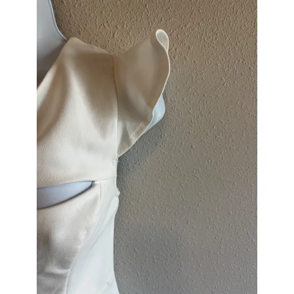 Selfie Leslie White Cutout Open Back Ruffle Hem Mini Fit Flare Dress US L Bridal - Image 10