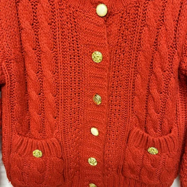 Forever 21 I LOVE H81 Cardigan Womens large Red Cropped Cable Knit 3/4 Sleeves - Image 2