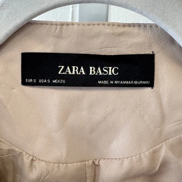 Zara Basic Nude Beige Faux Leather Collarless Zip Up‎ Jacket 3046/031/644 Sm - Image 7