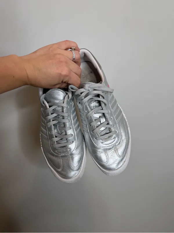 Adidas Sambarose Silver Metallic Platform Sneakers Womens 8 Leather Shoes - Image 2