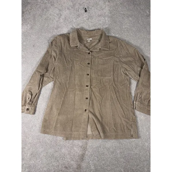 LL Bean Shirt Womens Large Tan Comfort Corduroy‎ Relaxed Button Up Long Sleeve - Image 2