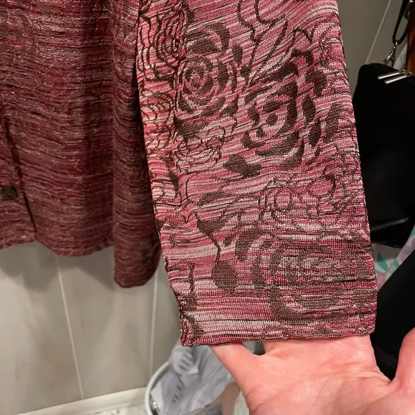 JM Collection Cute cottagecore raspberry roses stretchy cardigan tapestry look top - Image 7