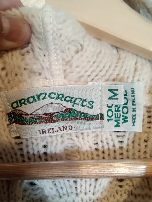 Aran Crafts Ireland Cable Knit Merino Wool Fisherman Cabincore Full Zip Sweater - Image 2