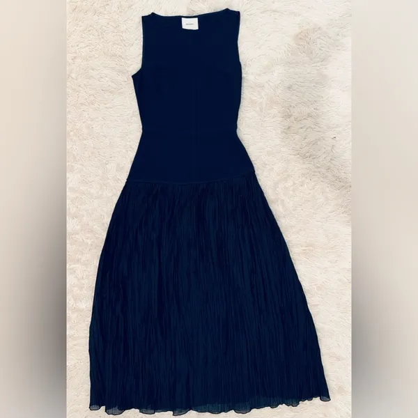 NWOT Reformation Cyra dropped waist pleated skirt dress midnight navy blue sz 0 - Image 6