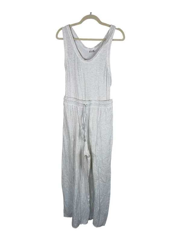 Free People Cream Wait A Minute Jumpsuit Womens M Casual Wide Leg Athleisure - Image 2