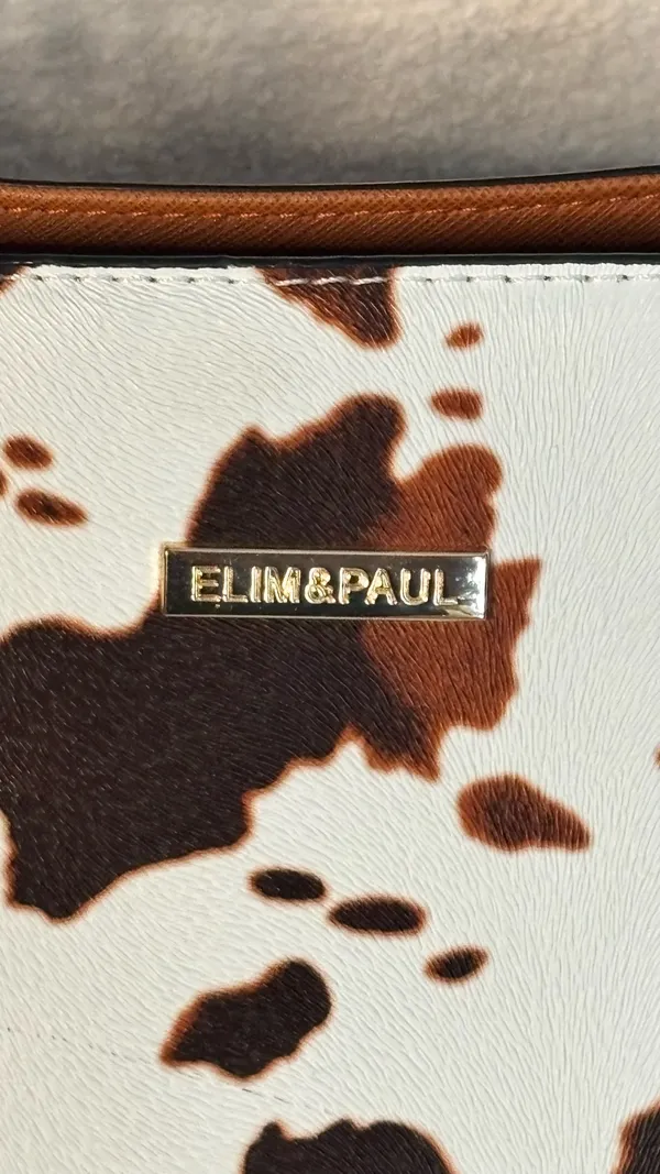 Elin & Paul Tote Bag/Brown Cowhide Print PU Leather Shoulder Bag - Image 2