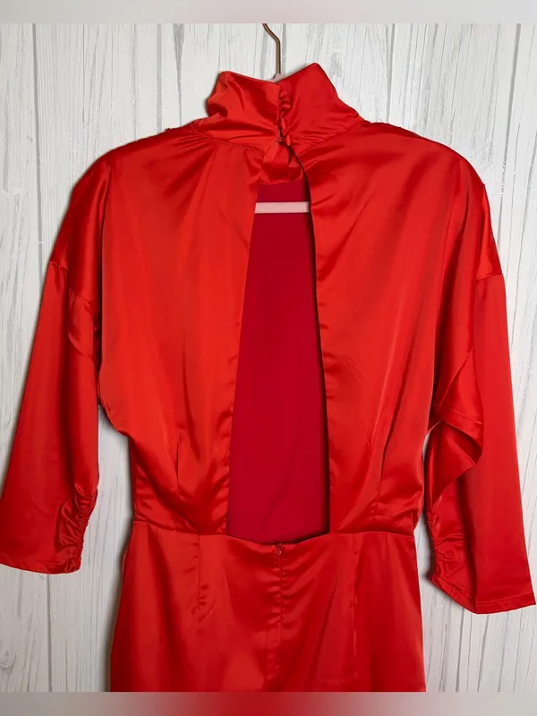 NWT WNTRMSE Kenzie Satin‎ Mini Dress in Red Open Back Mock Neck, US 6 ($245) - Image 6