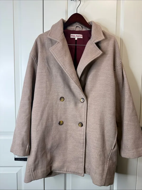 Free People Hannah Slouchy Blazer Pea Coat Jacket L - Image 2