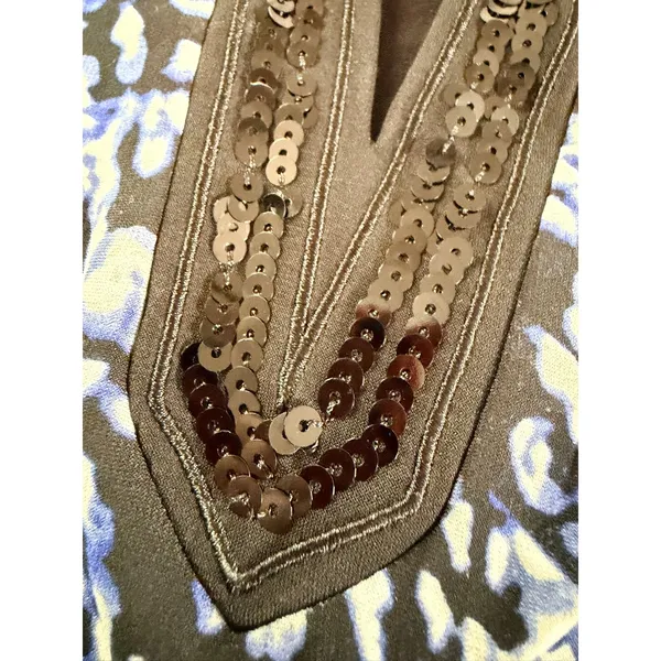 David Emanuel Animal Print Sequin V-Neck Shift Dress Blue Black Size 12 US - Image 11