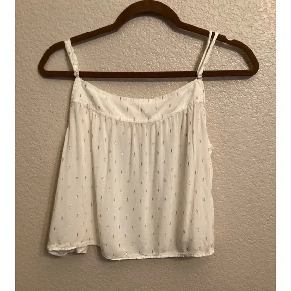 Aerie Cream Flowy Gold Metallic Clip Dot Cropped Cami Top Sz M - Image 2