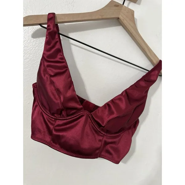 Urban Outfitters Out From Under Maroon Corset Bustier Top Med Sexy Crop Silk - Image 2
