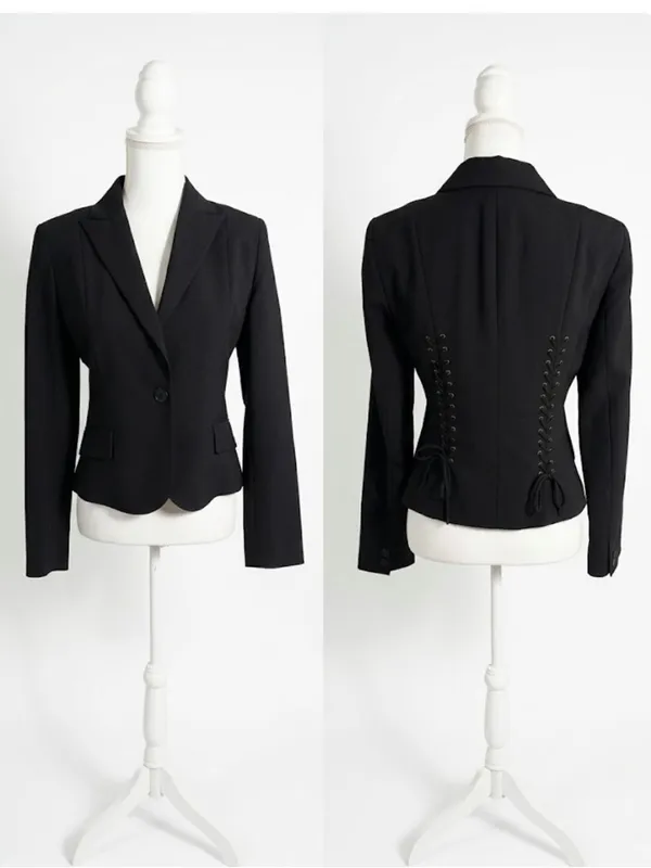 Laundry By Shelli Segal Black Lace-Up Back Blazer - Image 2