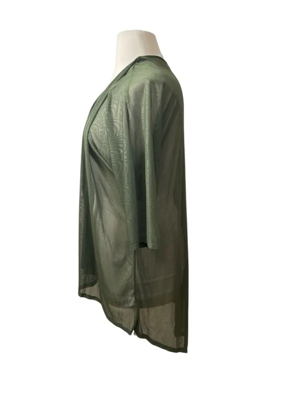 LuLaRoe Lindsay Olive Green Sheer Open-Front Kimono Cardigan Topper Duster - Image 3