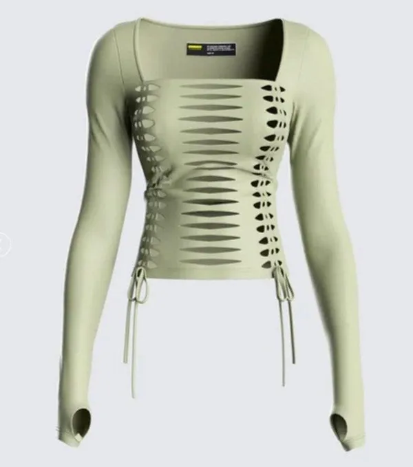 Finesse - Morgan Green Long Sleeve Cut out Top in Sage Green - Image 5