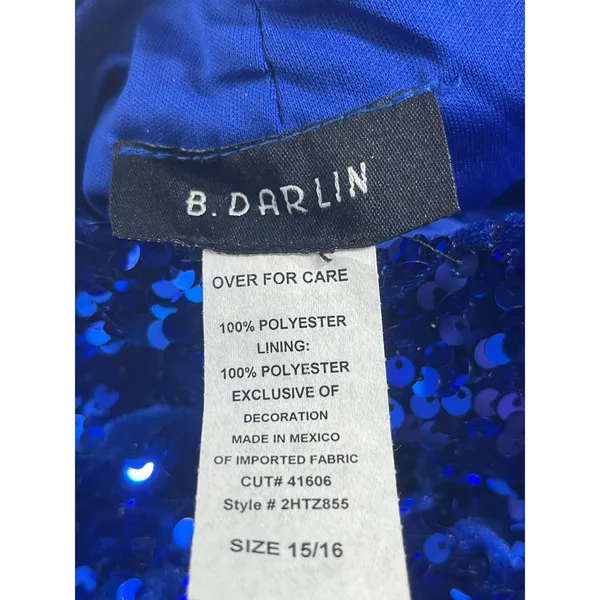 B. Darlin Sequin Feather Trim Open Back Mini Dress Women 15/16 Royal Blue Glam - Image 5