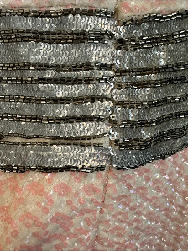 Belle Badgley Mischka $269 Beaded Sequined Dress Pink Silver Ivory Size 2 - Image 7