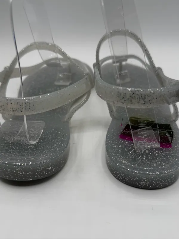 Stuart Weitzman Sallie Jelly Sandals 9 Silver Glitter T Strap Clear NWOB - Image 4