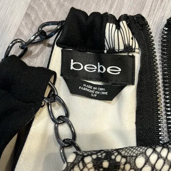 Bebe‎ stretch Black and White Lace Halter Dress - Image 6