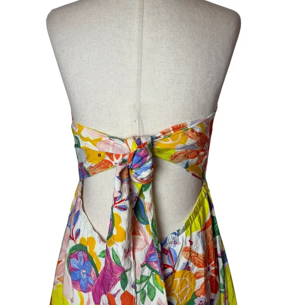 FORE Maxi Dress Women Large White Yellow Strapless Fruit Floral Tie Back Boho - Image 6