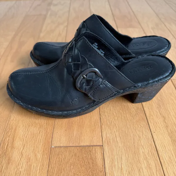 Born Leather Mules Clogs Woven Accent Comfortable Shoes‎ Size 10M Black - Image 3