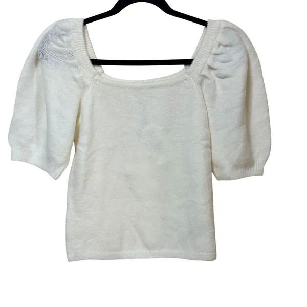 English Factory Cream Short Puff Sleeve Square Neck Sweater TL185T Small NWT - Image 2