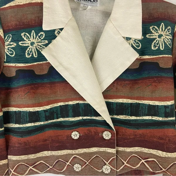Vintage 80’s Banjo Western Southwestern Boho Cropped Blazer Women’s Size Medium - Image 3