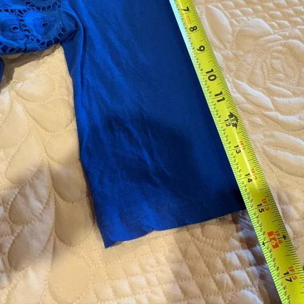 J. Crew Royal Blue 3/4 sleeve cotton eyelet top women’s L - Image 9