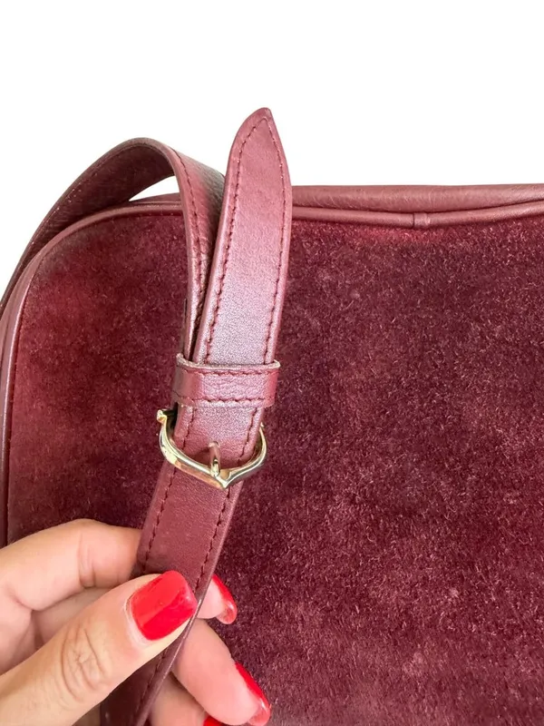 CARTIER Vintage Must Line Bordeaux Suede Calfskin Leather Crossbody Bag - Image 8