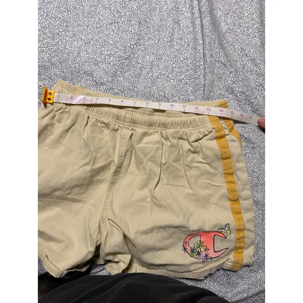 Champion tan pull on shorts side stripe logo floral size medium drawstring - Image 9