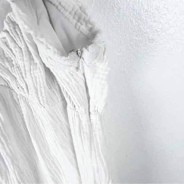 FREE THE ROSES 100% Cotton White Gauzy Tiered Lined Pockets Midi Dress Medium - Image 12