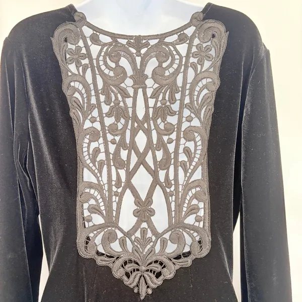 Vtg Jessica McClintock Velvet Lace Back Dress Sz 14 Whimsigoth Victorian Glam - Image 5
