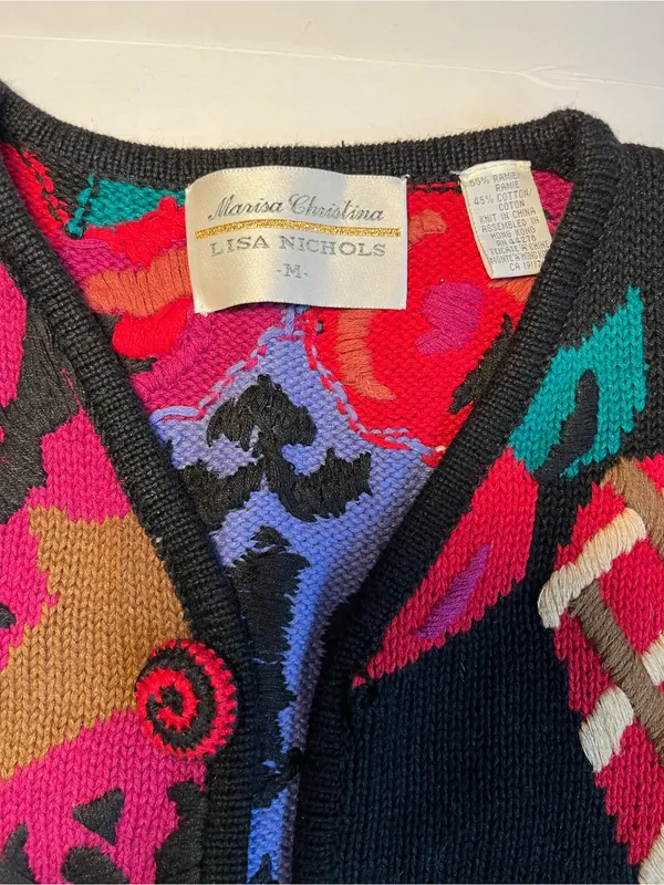 Vintage Lisa Nichols Marisa Christina Heart Rose Knit Sweater Vest Medium Art to - Image 2