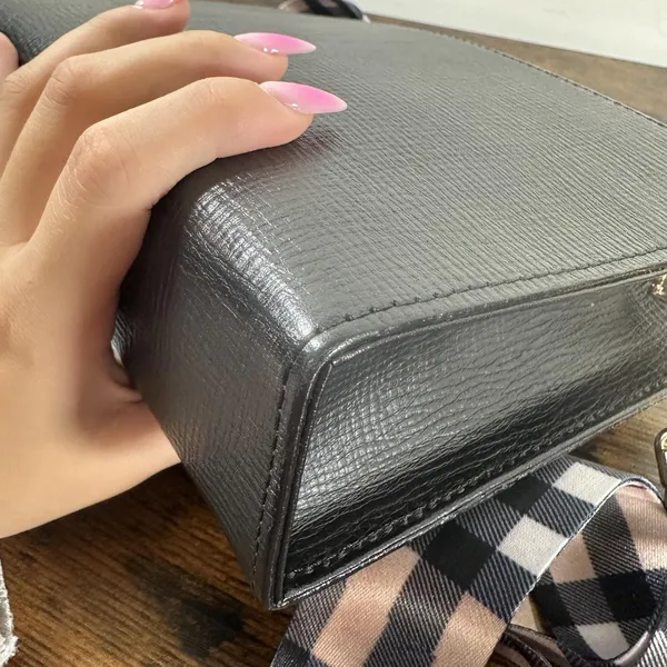 Burberry Vintage Clutch Bag Medium Black Leather Check Canvas Strap Hardware - Image 11