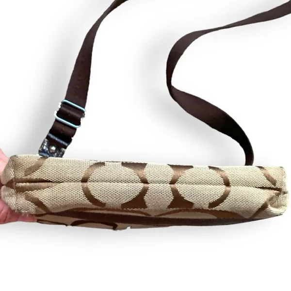 Coach Signature Monogram Canvas Crossbody Bag Brown Khaki Y2K Flat Messenger - Image 12