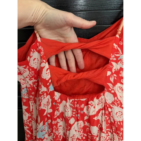 Free People Red Floral Twist Back Mini Dress Size 10 - Image 8