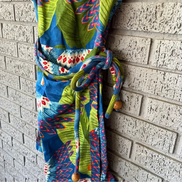 NWT Farm Rio Blue Macaw Mini Wrap Dress Size XS Short Vacation Tropical Cruise - Image 4